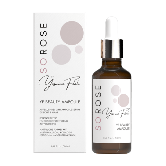 YF BEAUTY AMPOULE <br>Anti-Aging Serumkonzentrat mit Multi-Hyaluron, Peptiden, pflanzlichem Kollagen & Rosa Canina Samenöl (Gesicht & Haar)