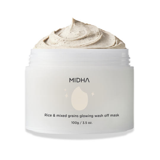 RICE & MIXED GRAINS GLOWING MASK <br>Beruhigende & reminalisierende Detox-Maske mit patentiertem Wirkstoffkomplex aus Gochang-Reisferment, Coix-Samen & fermentierten pflanzlichen Proteinen