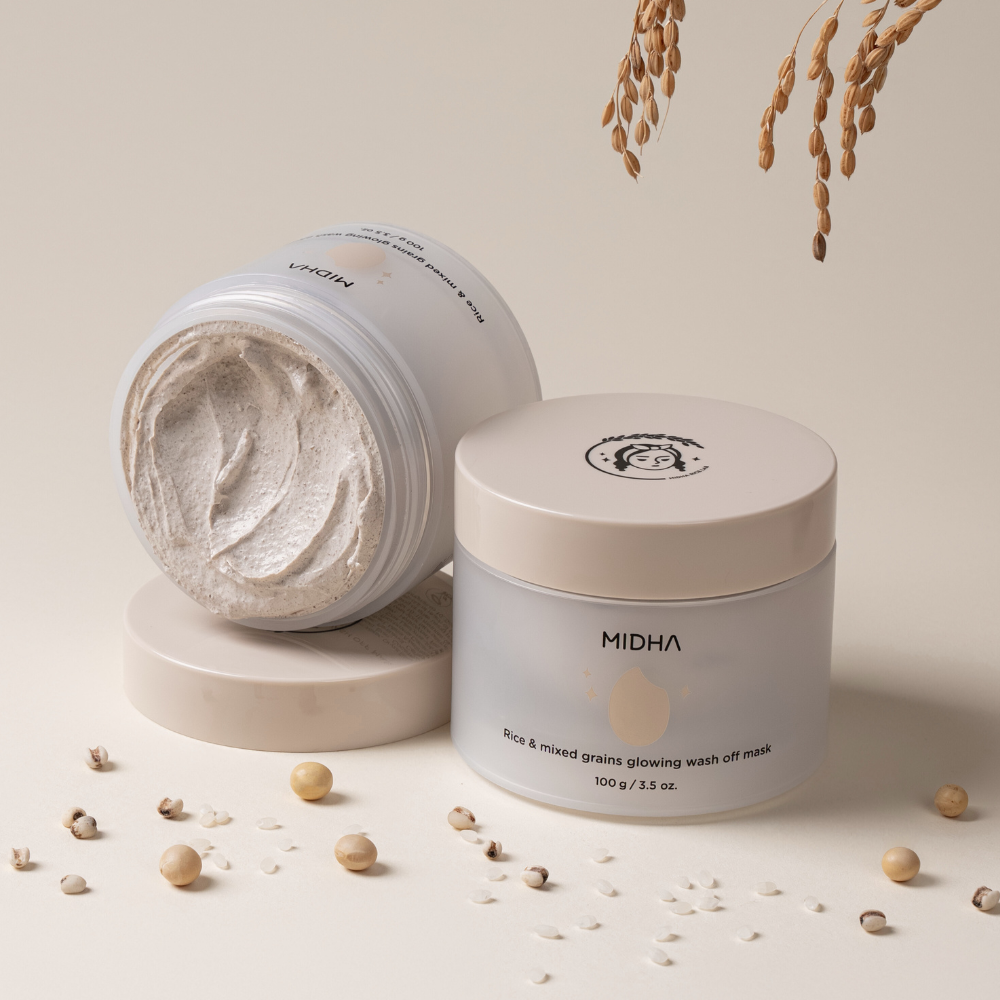 RICE & MIXED GRAINS GLOWING MASK - Beruhigende & reminalisierende Detox-Maske mit patentiertem Wirkstoffkomplex aus Gochang-Reisferment, Coix-Samen & fermentierten pflanzlichen Proteinen_Shishi Chérie 2