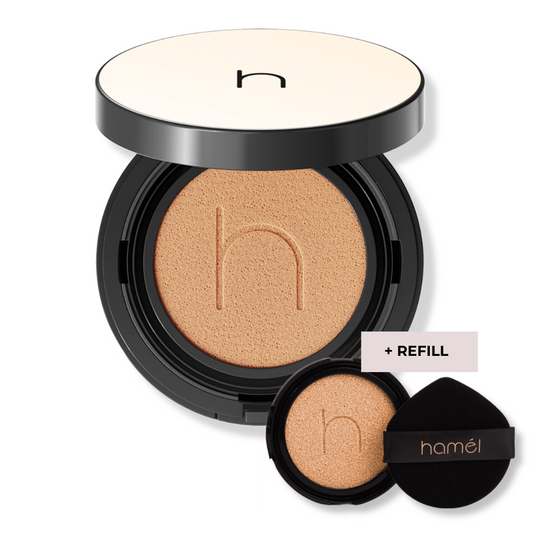 AQUA GLOW ZERO FIT CUSHION SPF50+/ PA++++ <br>Perfektionierendes Serum Make-up mit "Waterless Beauty" Formel für bessere Hautverträglichkeit & intensive Hydration (Farbe 03 Beige für mittlere Hauttypen, Refill inkl.)