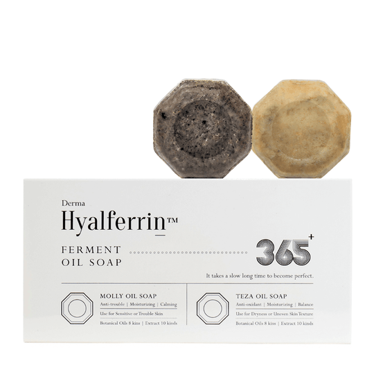 HYALFERRIN™ FERMENT OIL SOAP DUO <br>Perfektionierende Anti-Aging Gesichtsseifen mit Lactoferrin & über 20 pflanzlichen Fermenten (für morgendliche und abendliche Anwendung)