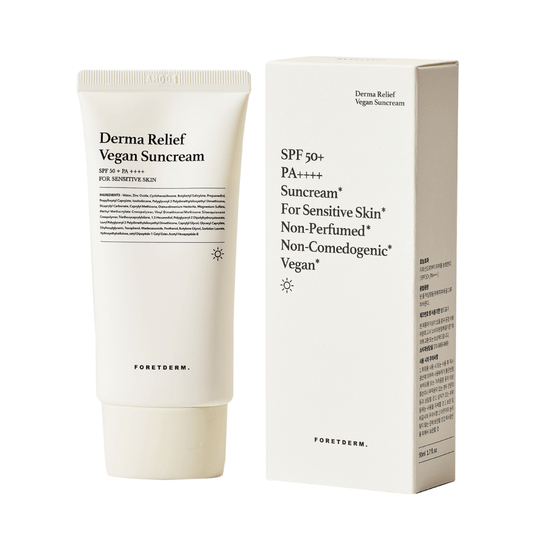 DERMA RELIEF VEGAN SUNCREAM SPF50+ / PA+++ <br>Beruhigender Sonnenschutz mit Madecassoside und Panthenol für ultrasensible, atopische & Rosacea Haut (ohne chemische Filter | ohne Duftstoffe | Sofort-Effekt)