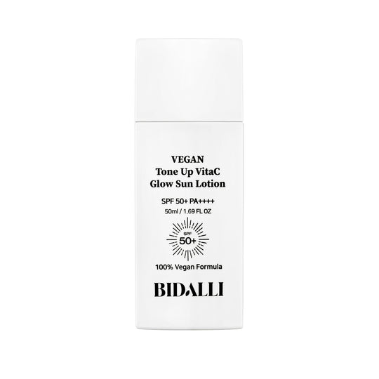 VEGAN TONE UP VITA-C GLOW SUN LOTION SPF50+/PA++++ | Hautton optimierender Sonnenschutz mit Madecassoside, Sanddorn Blütenwasser & Vitamin C