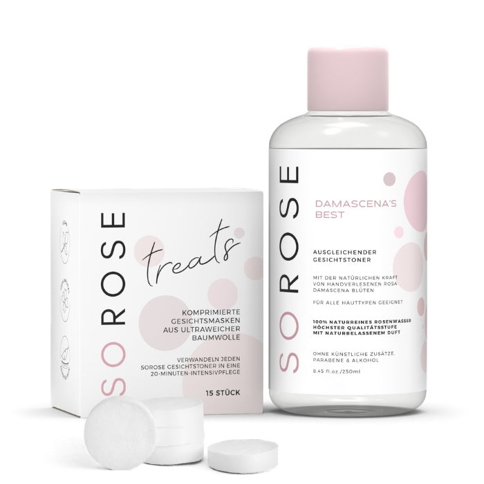 SOROSE TREATS <br> Komprimierte Gesichtstuchmasken zur Anwendung mit den SOROSE Gesichtstonern | <i>Verwandeln jeden SOROSE Gesichtstoner in eine pflegende Maske</i>-Shishi Cherie